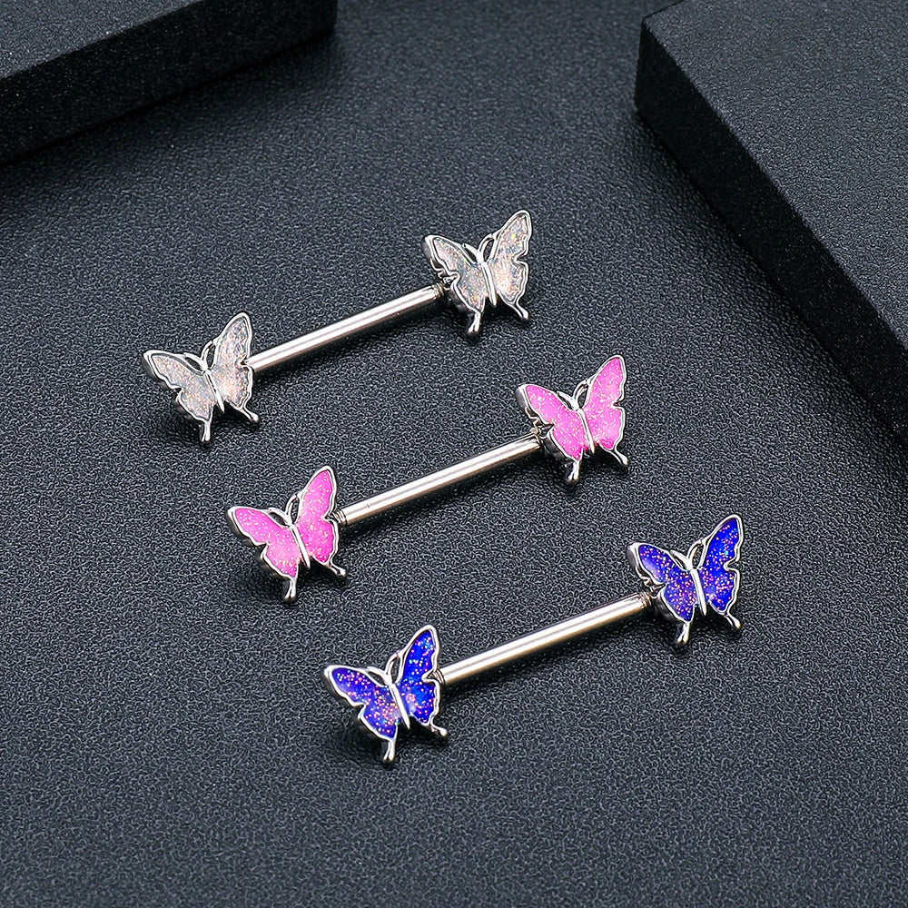 2pcs Cute Nipple Piercings Barbell Stainless Steel Crystal Nipple Shield Cover Heart Flower Nipple Rings Jewelry Body 1.6mm*16mm