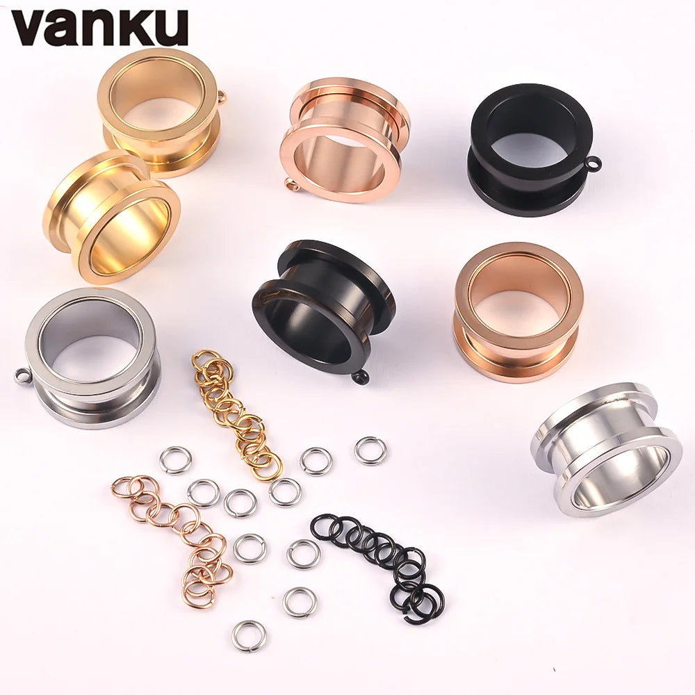 Vanku 2pcs DIY Dangle Double Flared Stainless Steel Ear Plugs Piercing Screw Tunnels Stretchers Body Jewelry Earrings Expander