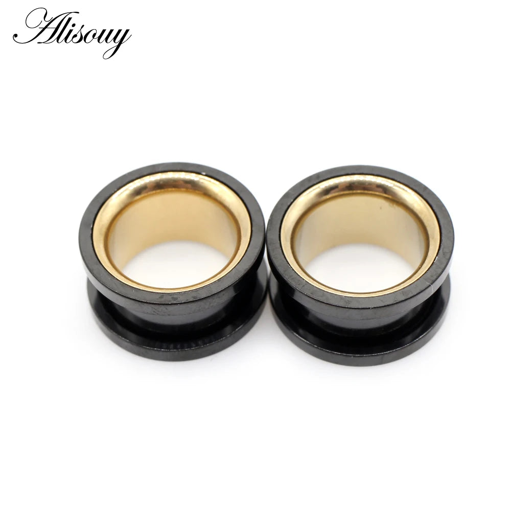 Alisouy 2pcs Smiple Hollow Stainless Steel Flared Ear Plugs Tunnel Expander Stretcher Gauges Flesh Piercing Earring Body Jewelry