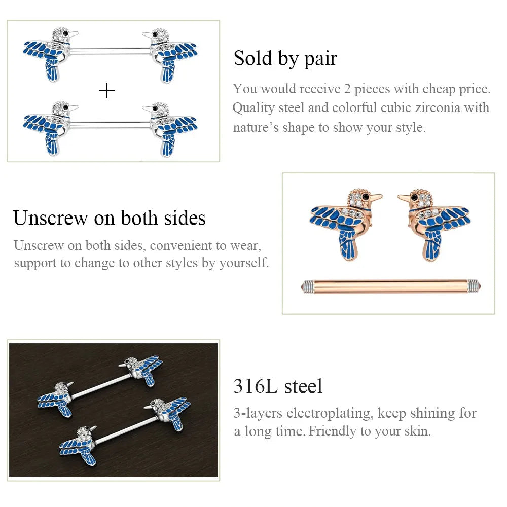 2pcs Cute Nipple Piercings Barbell Stainless Steel Crystal Nipple Shield Cover Heart Flower Nipple Rings Jewelry Body 1.6mm*16mm