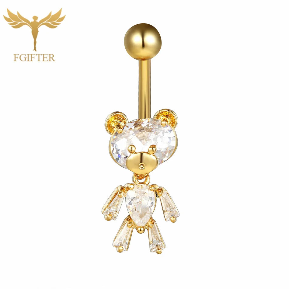 Gold Color Dangle Navel Earring for Women Zircon Pendant Belly Button Ring 14G Surgical Steel Piercing Barbell Body Jewelry
