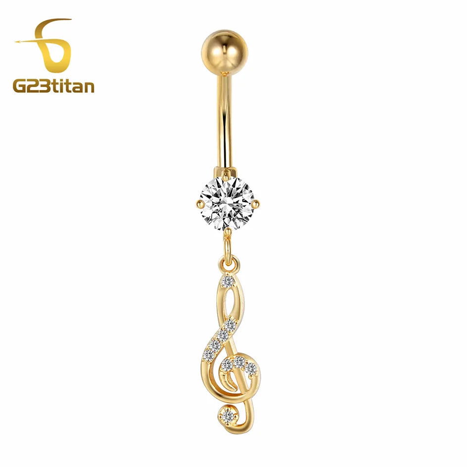 Gold Color Dangle Navel Earring for Women Zircon Pendant Belly Button Ring 14G Surgical Steel Piercing Barbell Body Jewelry