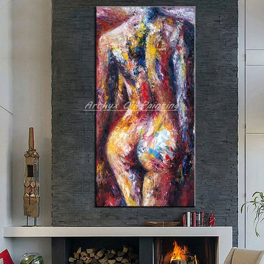 Arthyx Large Handpainted Abstract Naked Woman Oil Paintings on Canvas Wall Art Picture Modern Posters For Living Room Home Decor