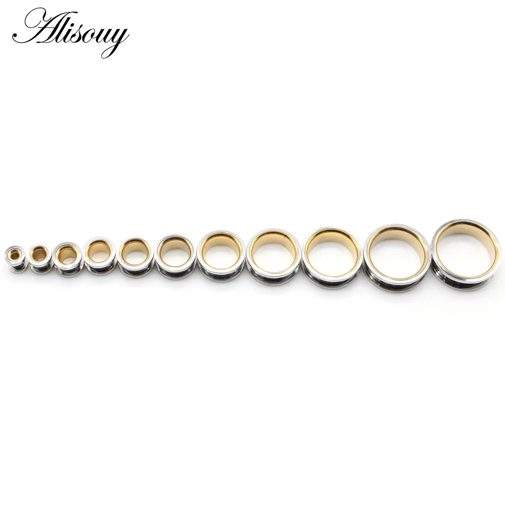 Alisouy 2pcs Smiple Hollow Stainless Steel Flared Ear Plugs Tunnel Expander Stretcher Gauges Flesh Piercing Earring Body Jewelry