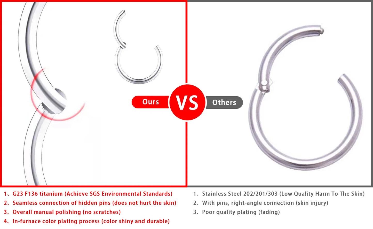 G23 Titanium Nose Rings Mixed Color Body Clips Hoop For Women Men Cartilage Piercing Jewelry Segment Lip Ear L Ring Hoop