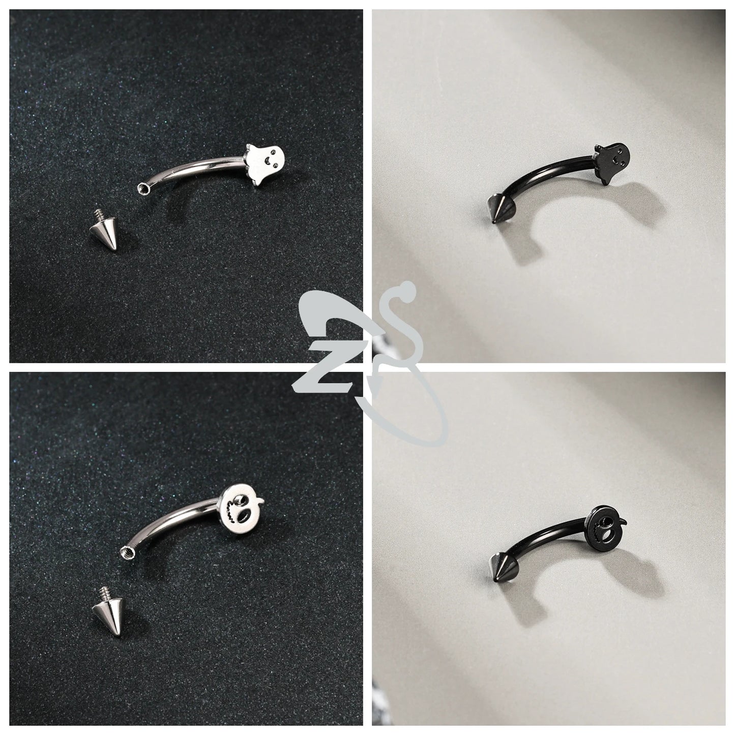 ZS 1 PC Punk 16G Stainelss Steel Eyebrow Piercing Men Pumpkin Ghost Eyebrows Ring Lip Belly Piercings Hallowmas Jewelry 8/10MM