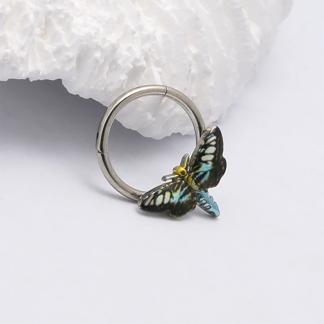 JHJT 16G Moth Nose Piercing Septum Nose Ring Stainless Steel Women Men Nostril Body Jewelry