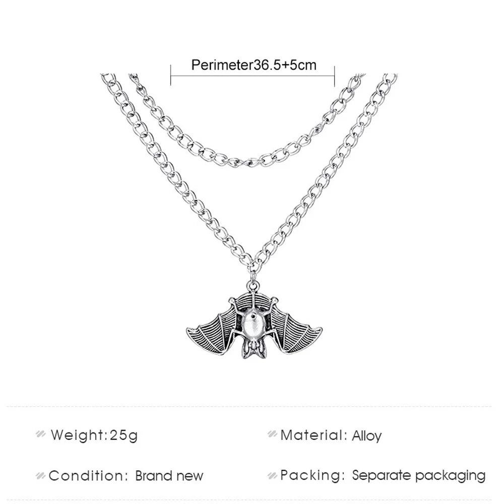 Gothic Bat Necklace for Women Men Punk Hip Hop Rock Vintage Metal Pendant Necklace Party Halloween Jewelry Gifts Cool Thing 2023