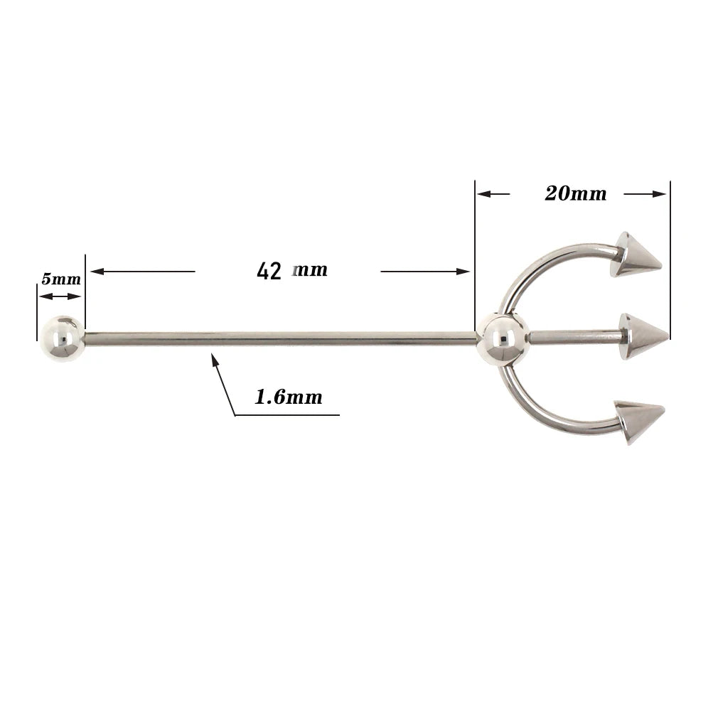 JHJT 1PC 14G Industrial Barbell Piercing Fork Shape Surgical Steel Bar Cartilage Earring Helix industrial Piercing Jewelry