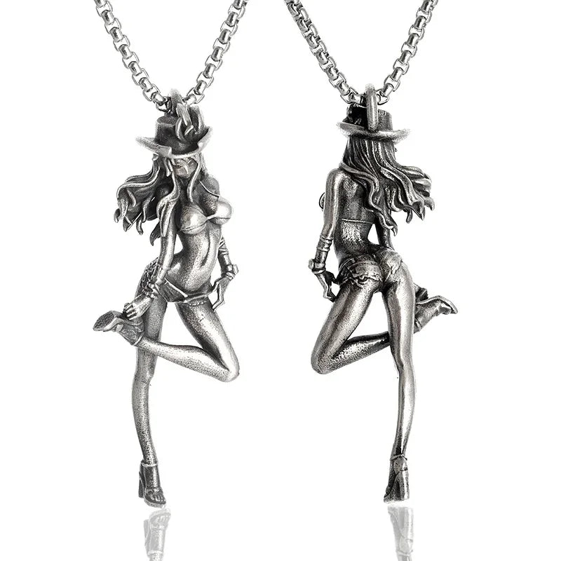 Fashionable and Sexy Female Baseball Player Statue Pendant Necklace Men and Women Hip-Hop Trend Jewelry Couple Gifts