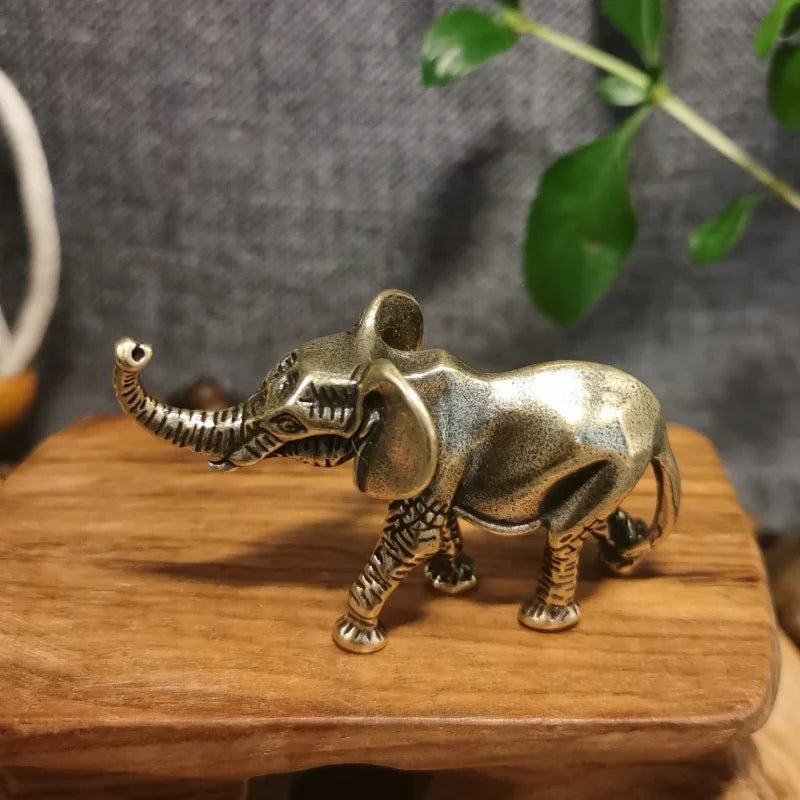 Antique Brass Elephant Tea Pet Miniature Simulation Animal Ornaments Collection Crafts Home Desktop Decorations