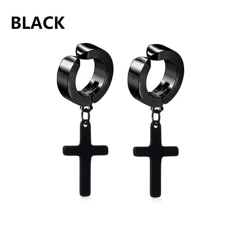 1Pair Unisex Punk Fashion Cross Pendant Ear Clip Non-Piercing Earrings Fake Earrings Gift for Men Women Jewelry Daily Wear
