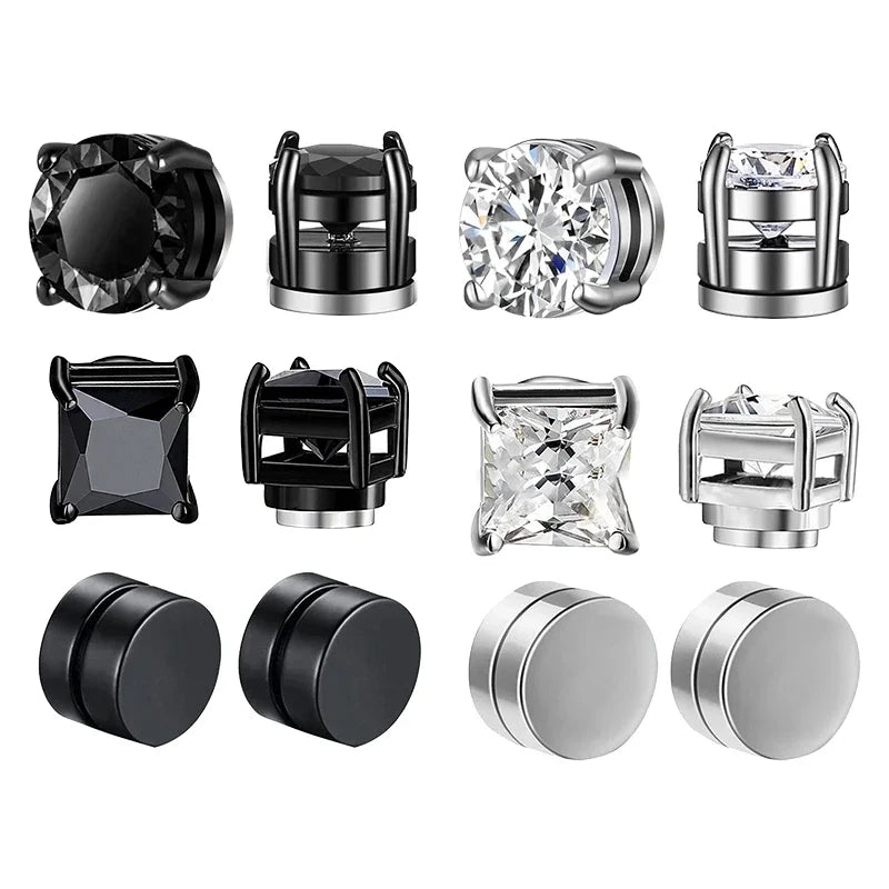 1/6 Pairs Stainless Steel Cross Pendant Clip Earring Non Piercing Fake Hoop Stud Earrings for Men Women Fashion Jewelry