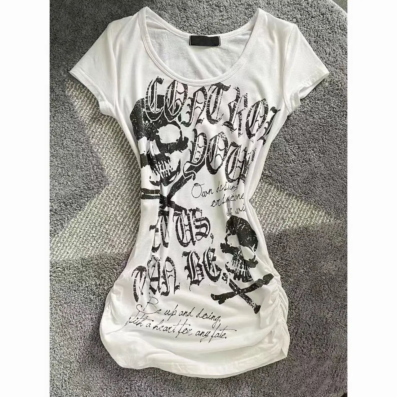 Punk Vintage 2000s Streetwear T shirts Women Clothes Gothic Slim Skulls Print Femme Tshirt Short sleeve Kpop Aesthetic Crop Tops