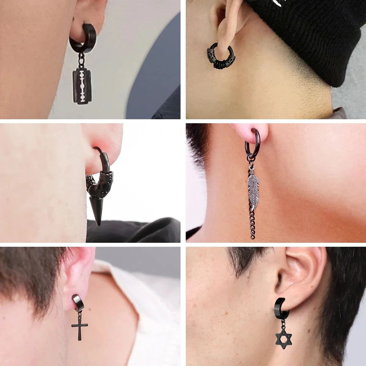 1Pair Unisex Punk Fashion Cross Pendant Ear Clip Non-Piercing Earrings Fake Earrings Gift for Men Women Jewelry Daily Wear