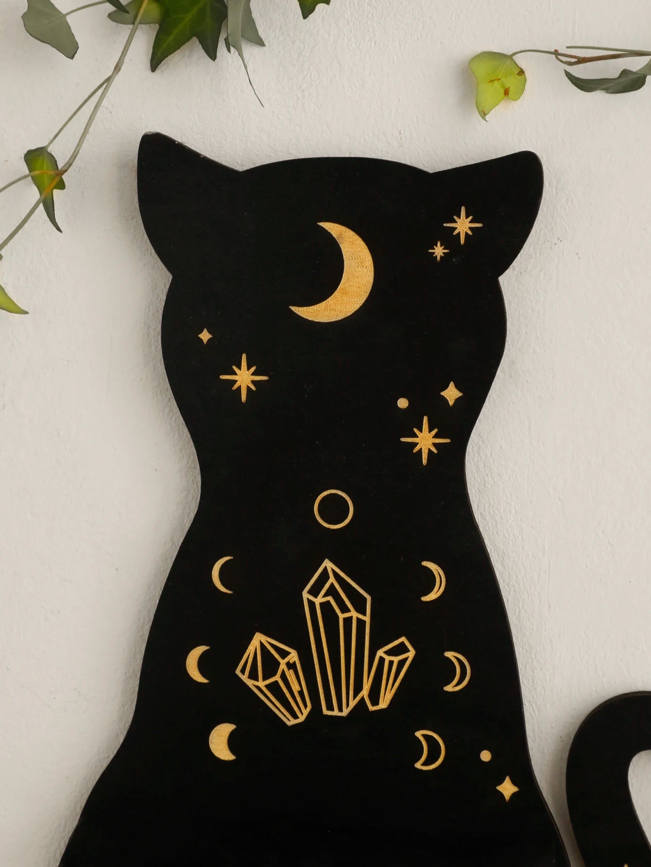 Black Cat Wooden Shelf Moon Phase Floating Shelf Chakra Crystal Holder Stone Display Stand Wall Decor Witchy Home Decorations
