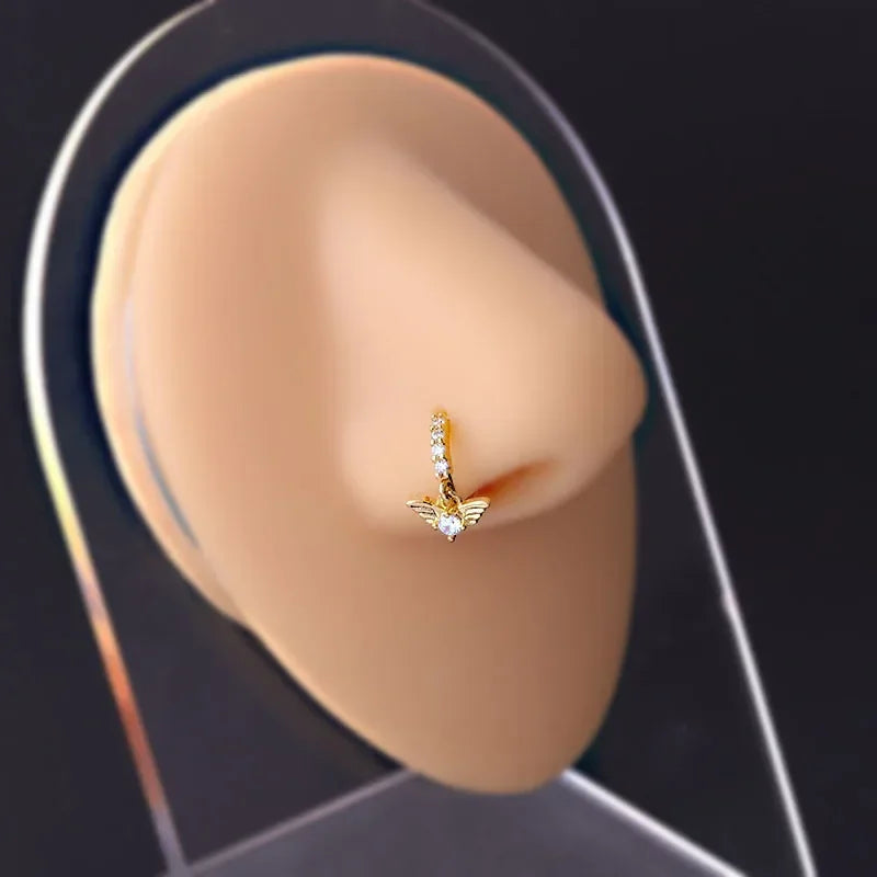 20G Gem Dangle Nose Rings for Women heart dangle Nose Piering Jewelry body jewelry