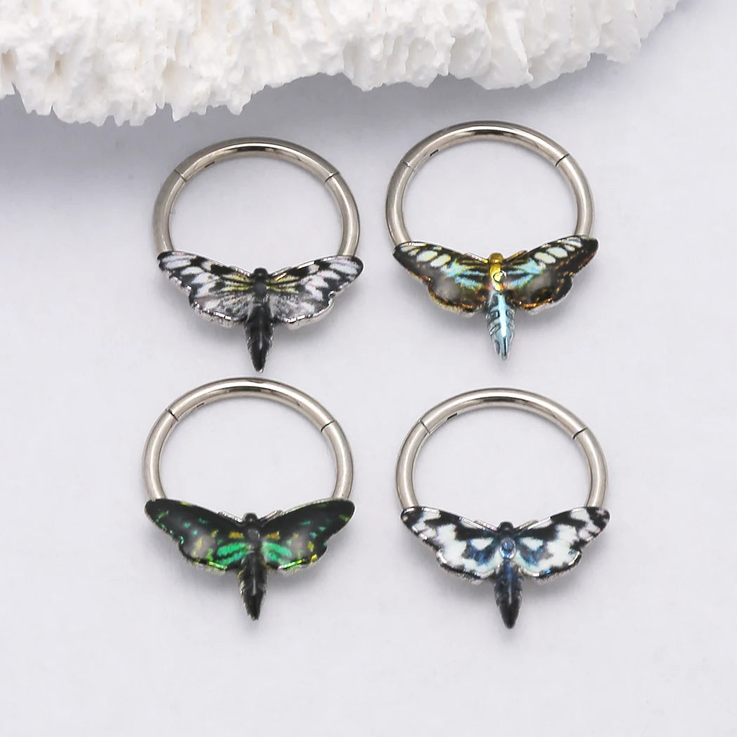 JHJT 16G Moth Nose Piercing Septum Nose Ring Stainless Steel Women Men Nostril Body Jewelry