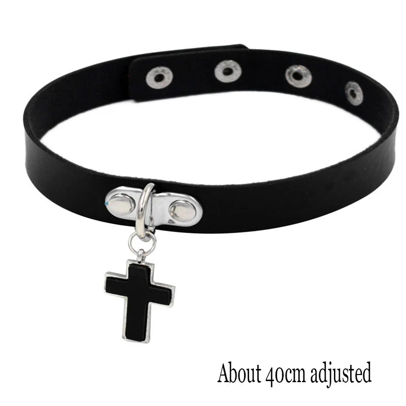 New Sexy Harajuku PU Leather Chain Heart Pendant Necklaces Women Men Punk Neck Gothic Black Pink Choker Necklace Cool Collar