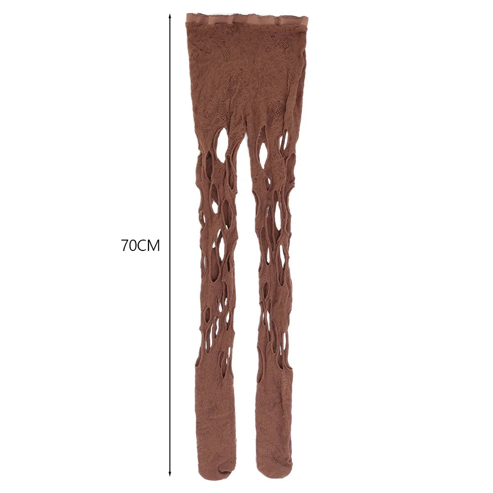 Sexy Punk Women Broken Hole Stocking Ropa Interor Para Mujeres Fishing Net Socks Gothic Y2k Lace Torn Party Underwear Pantyhose