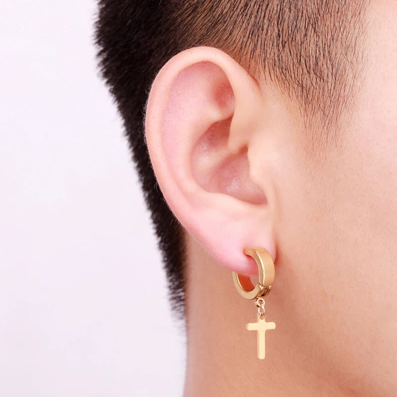 1Pcs Unisex Stainless Steel Punk Man Black Clip on Earrings Geometry Triangle Star Pendant Dangle Earrings Women Gothic Jewelry