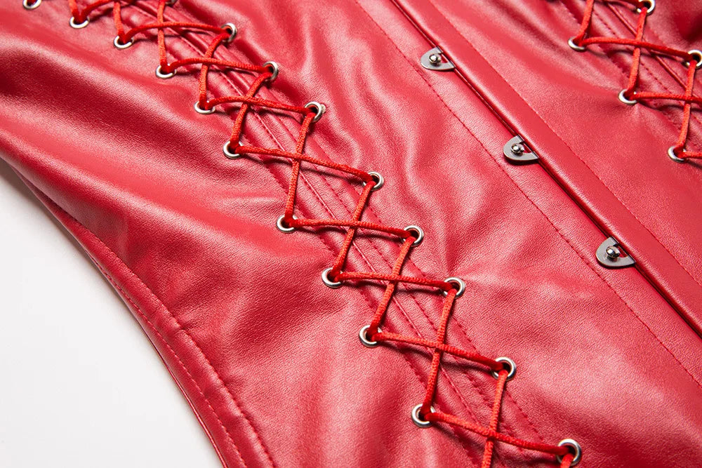 Steampunk Faux Leather Corset Vest for Women Gothic Side Lace-Up Steel Boned PU Corset Waist Slimming Trainer Body Shaper Korset