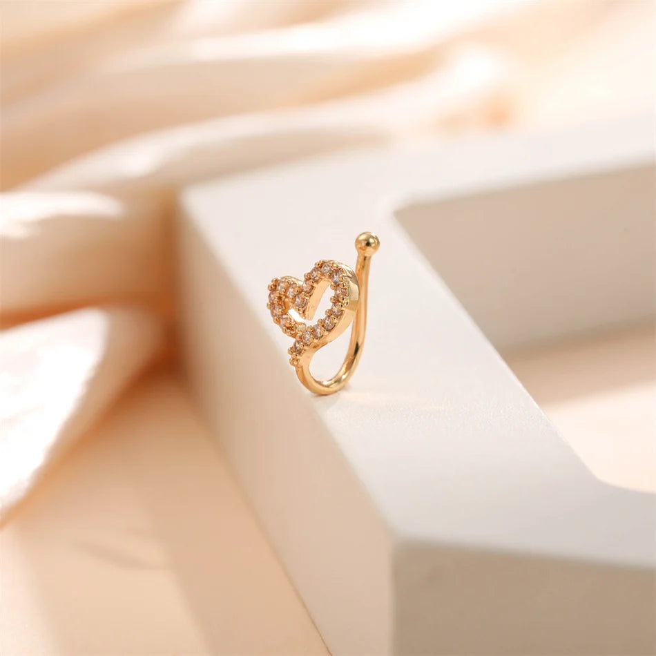 Fake Nose Ring Crystal Ear Cuff False Piercing Body Jewelry for Women Teens Golden Silver Color CZ Zircon Cooper Clip Ornaments