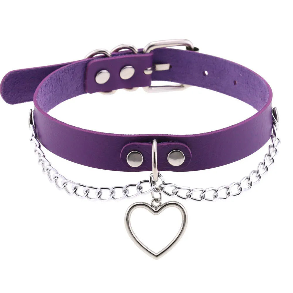 DIEZI Vintage Purple PU Leather Choker Necklace For Women Men Gift Punk Gothic Statement Collar Pendant Necklace New Jewelry