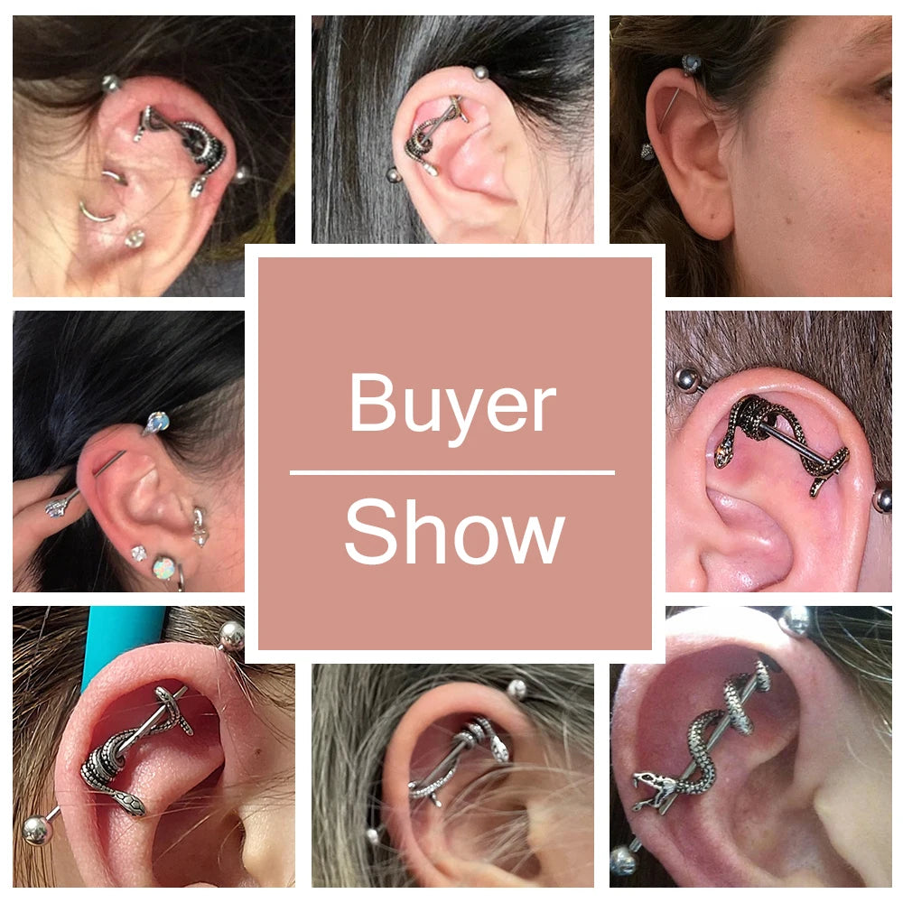 AOEDEJ Industrial Piercing Earring Women Stainless Steel Helix Ear Piercing Dragon Snake Long Earring Jewelry Barbell Earring