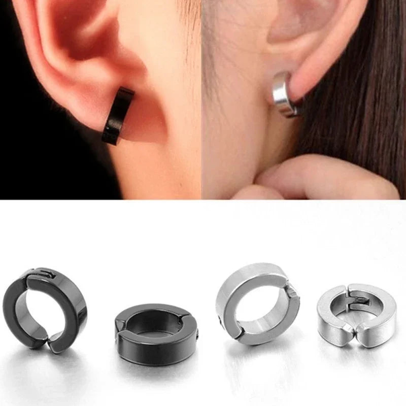 1/6 pairs No Piercing Earrings Titanium Steel Clip-on Fake Earring Round Ear Clip For Women Men Punk Party Fashion Sexy Jewelry