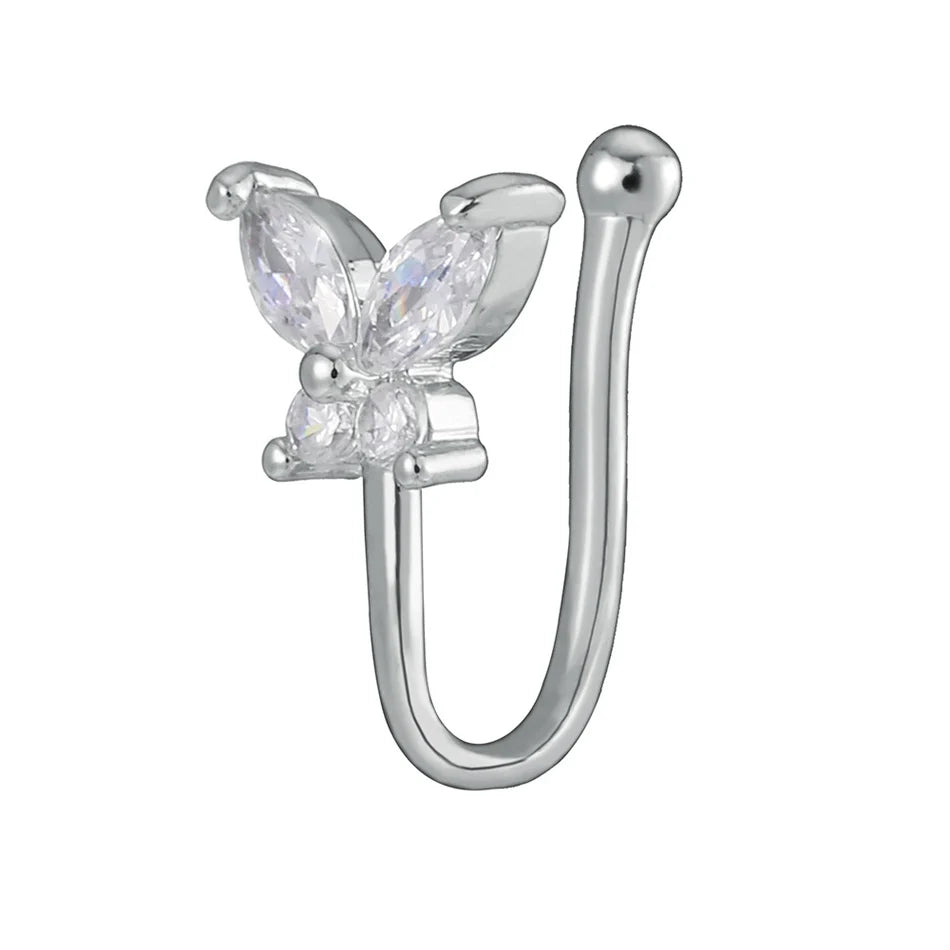 Fake Nose Ring Crystal Ear Cuff False Piercing Body Jewelry for Women Teens Golden Silver Color CZ Zircon Cooper Clip Ornaments
