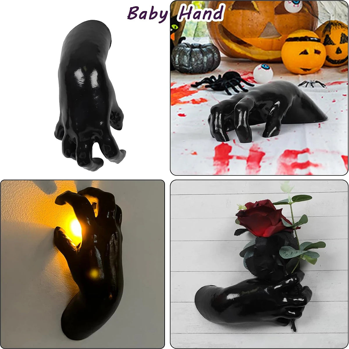 Halloween Wall Decor, 3-Pack Plastic Devil Hand Candle Holders , Realistic Gothic Terror Hands(Candles not included)