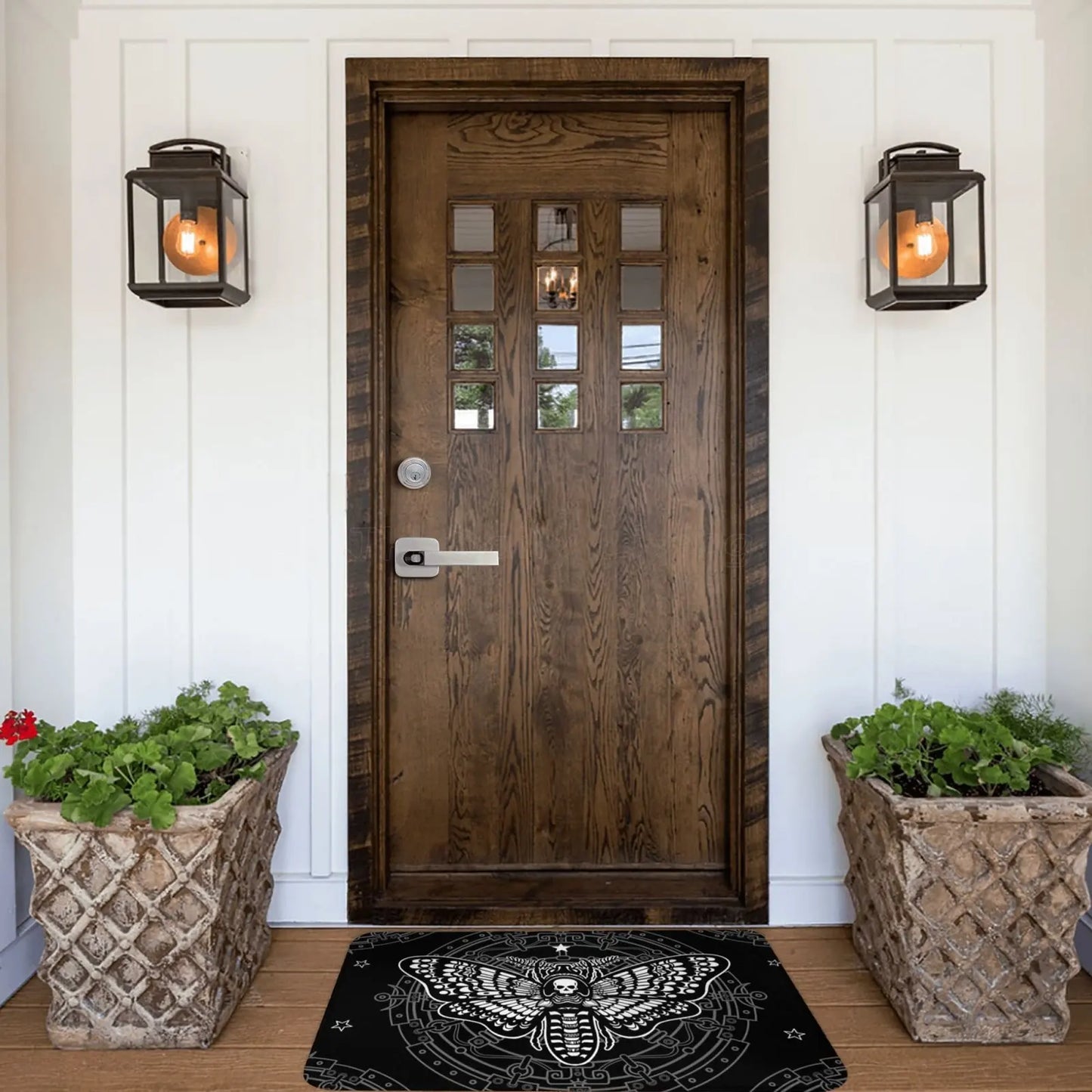 Gothic Witchy Butterfly Moth Floor Mat Mystical Moth Skull Dead Head Welcome Doormat Anti-Slip Bathroom Mat Entrance Rug Carpet