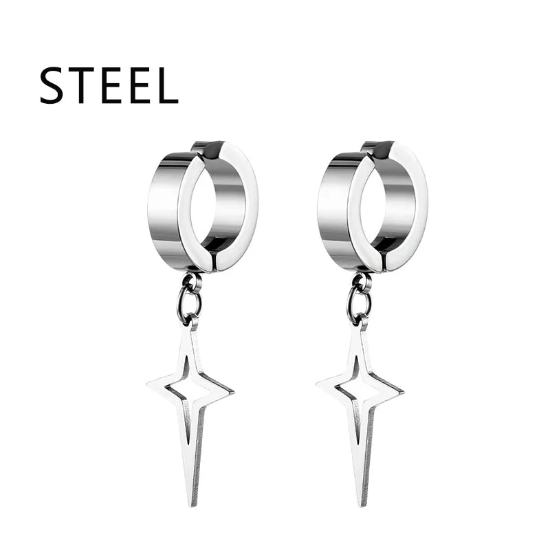 1Pair Unisex Punk Fashion Cross Pendant Ear Clip Non-Piercing Earrings Fake Earrings Gift for Men Women Jewelry Daily Wear