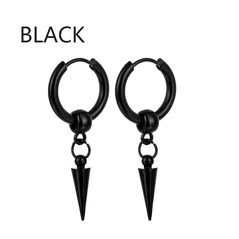 1 Pairs Black Earrings Set Punk Stainless Steel Stud Earrings For Men Women Vintage Hip Hop Piercing Ear Jewelry Accessories