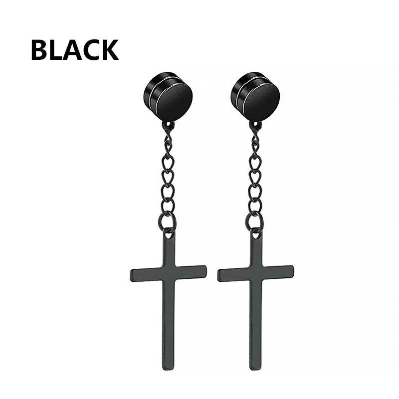 1Pair Unisex Punk Fashion Cross Pendant Ear Clip Non-Piercing Earrings Fake Earrings Gift for Men Women Jewelry Daily Wear