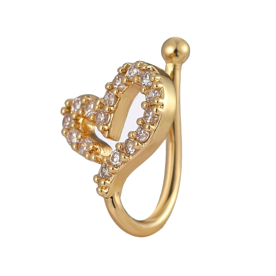 Fake Nose Ring Crystal Ear Cuff False Piercing Body Jewelry for Women Teens Golden Silver Color CZ Zircon Cooper Clip Ornaments