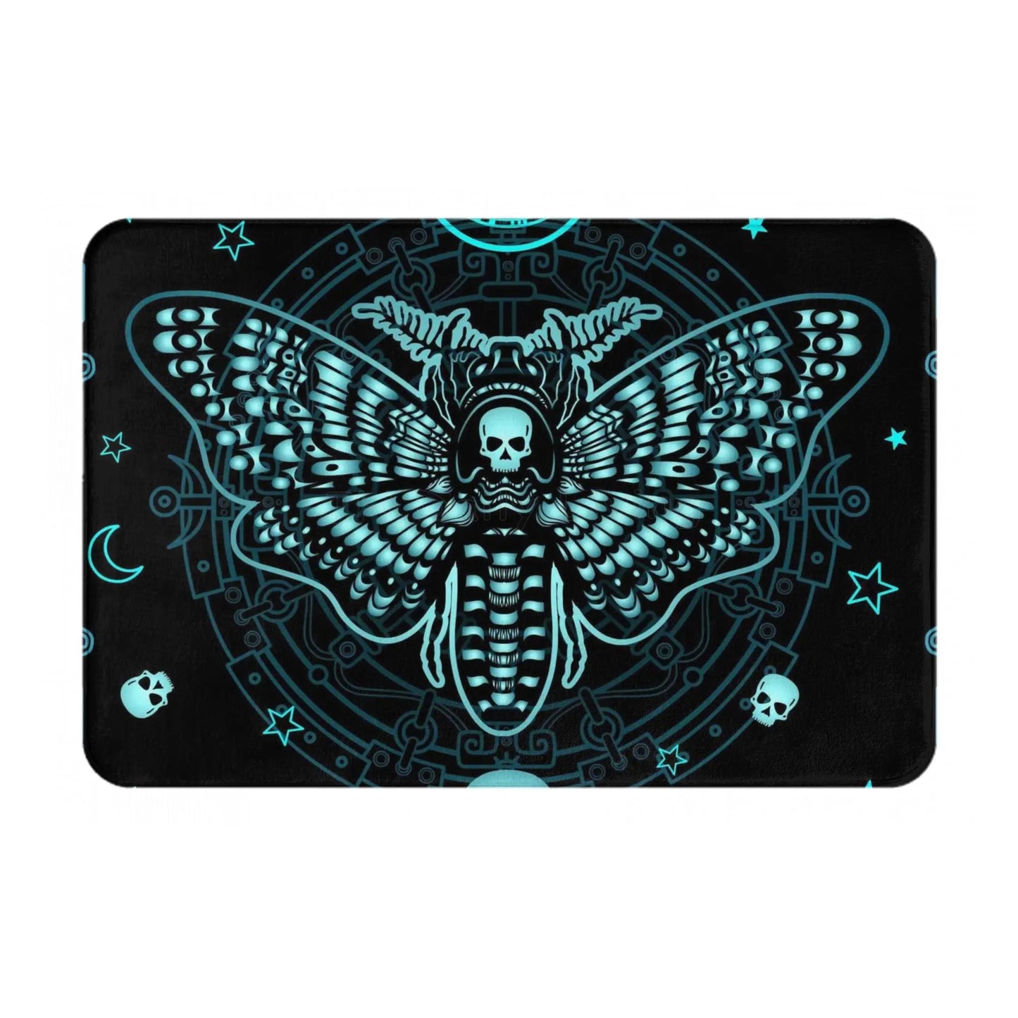 Gothic Witchy Butterfly Moth Floor Mat Mystical Moth Skull Dead Head Welcome Doormat Anti-Slip Bathroom Mat Entrance Rug Carpet