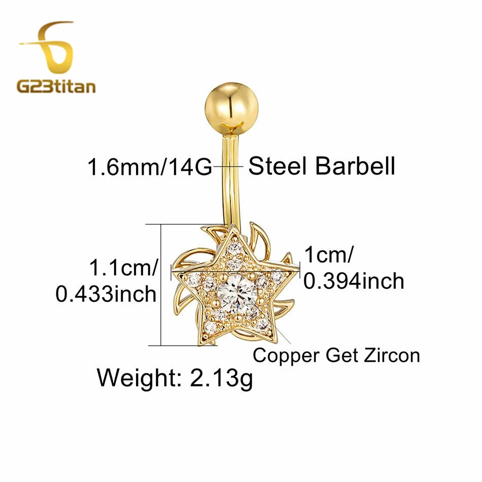 Cute Rotatable Star Windmill Belly Ring Hypoallergenic 14G Titanium Navel Piercing Bar Jewelry Couple Sexy Flirting Accessories