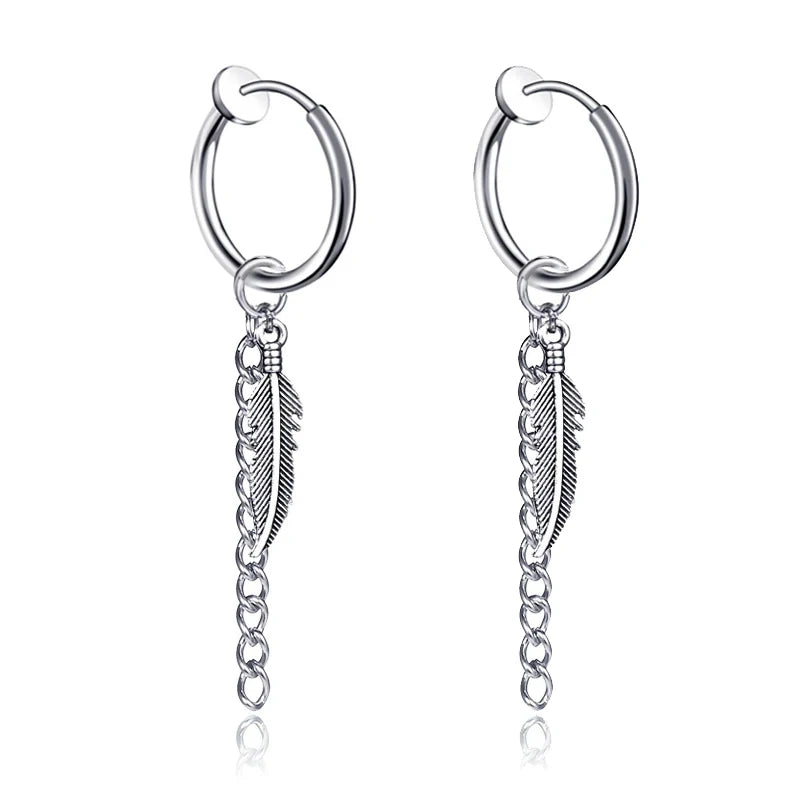 1Pair Unisex Punk Fashion Cross Pendant Ear Clip Non-Piercing Earrings Fake Earrings Gift for Men Women Jewelry Daily Wear