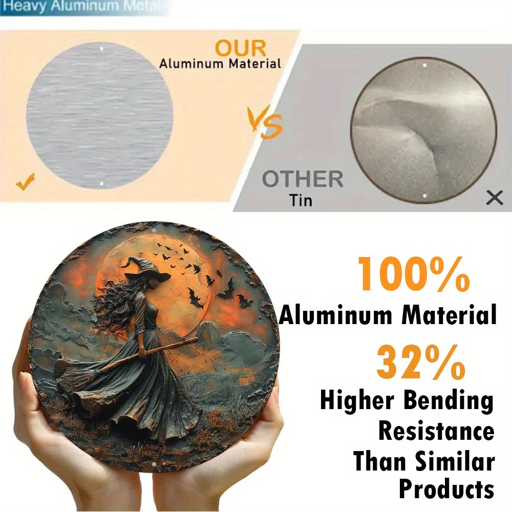 Circular aluminum flat with unique Gothic witch themed decoration suitable for home wall art decoration perfect holiday gift