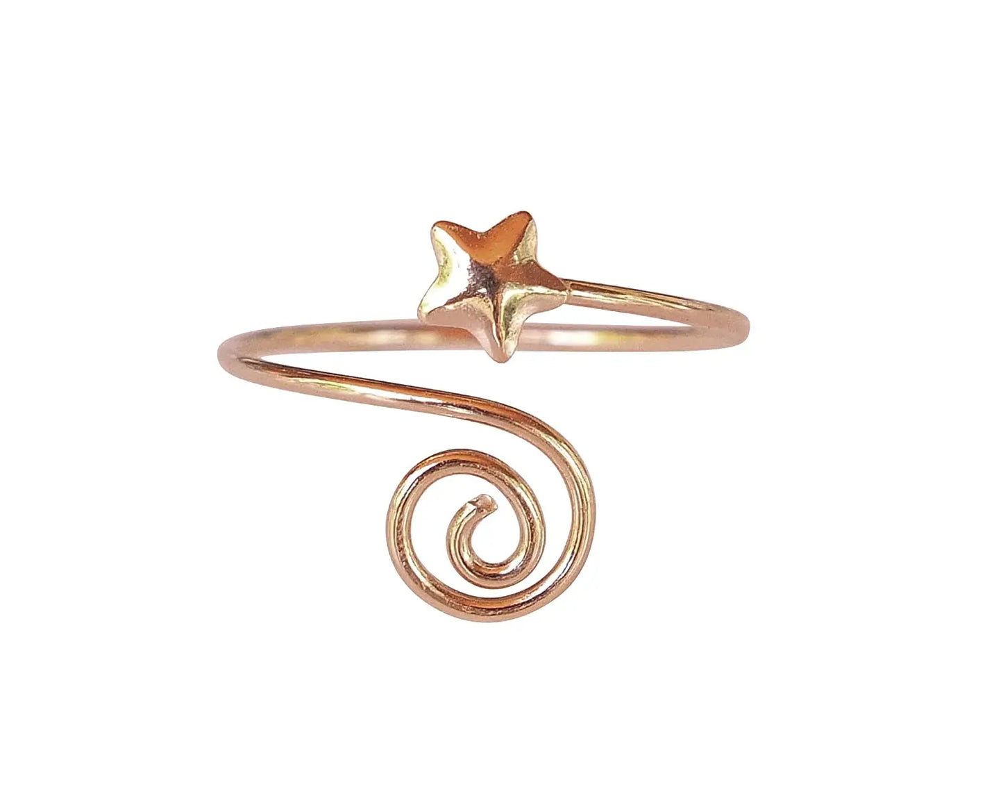 Adjustable Gold Spiral Swirl Star Toe Ring Thin Wrap Wire Karnoz Jewelry Handmade Yellow Gold Plated Over Sterling Silver