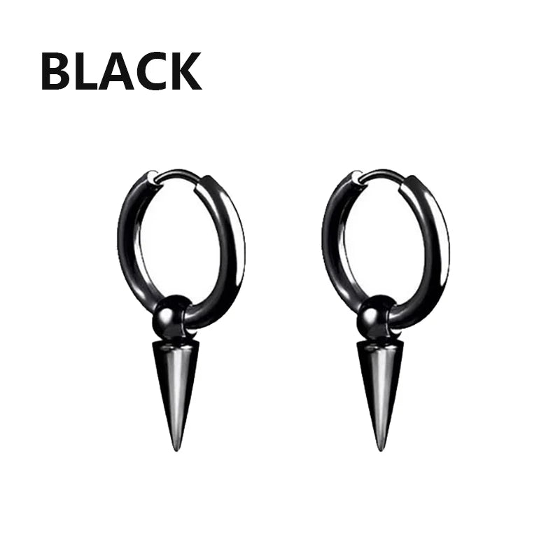 1 Pairs Black Earrings Set Punk Stainless Steel Stud Earrings For Men Women Vintage Hip Hop Piercing Ear Jewelry Accessories