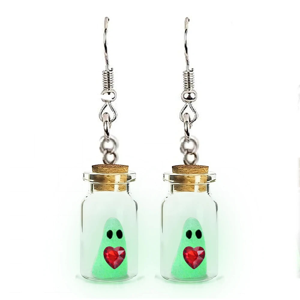 Ghost in Bottle Earrings Glow in the Dark Ghost Dangle Earrings Luminous Halloween Jewelry for Women and Girl