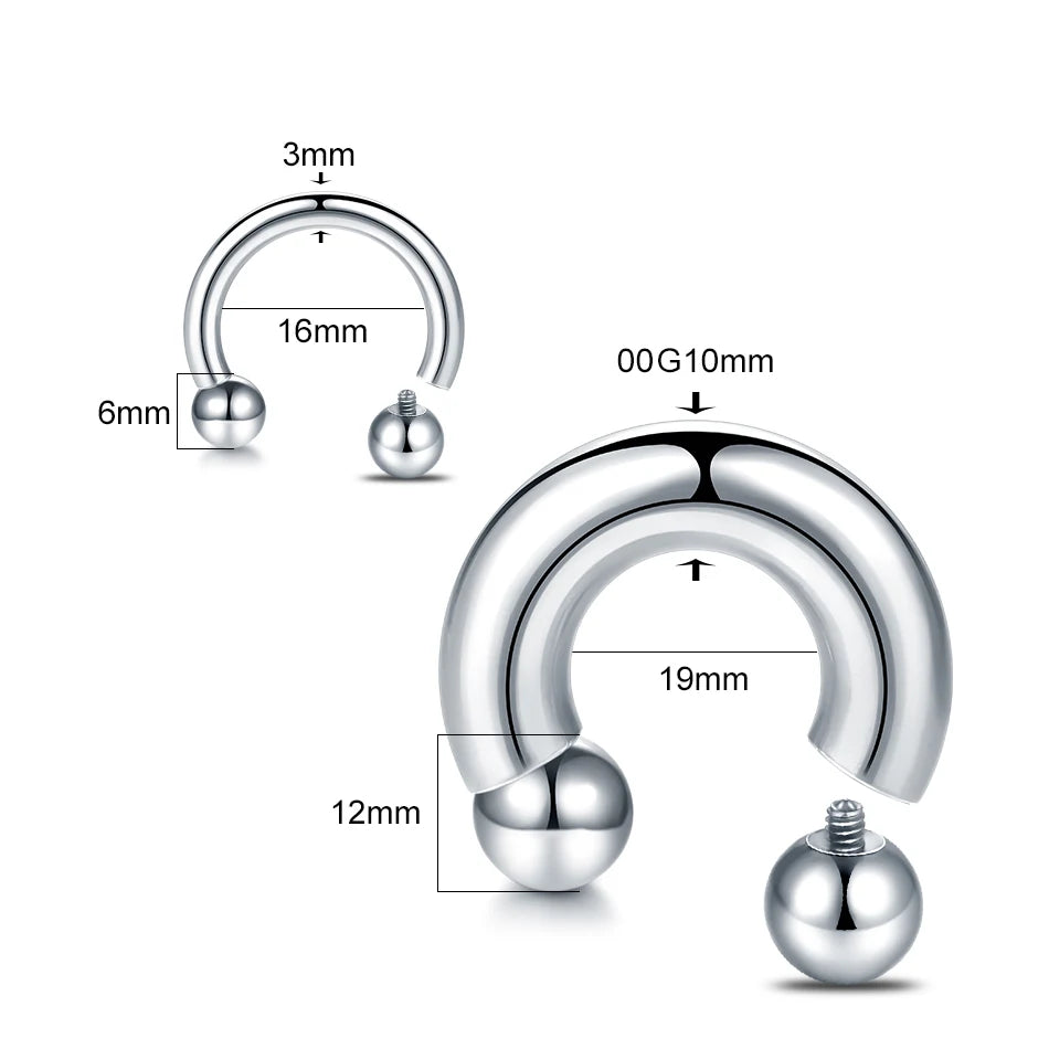 1Pc/lot Steel Big Large Size Horseshoe Ring Nose Piercing Ear Expander BCR Hoop Earring Septum 12-00G Male Intimate Body Jewelry