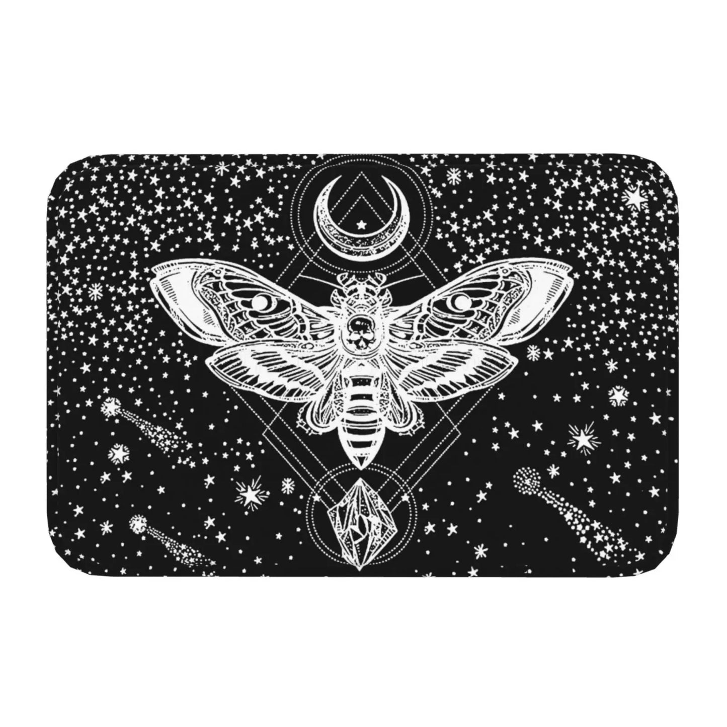 Gothic Witchy Butterfly Moth Floor Mat Mystical Moth Skull Dead Head Welcome Doormat Anti-Slip Bathroom Mat Entrance Rug Carpet