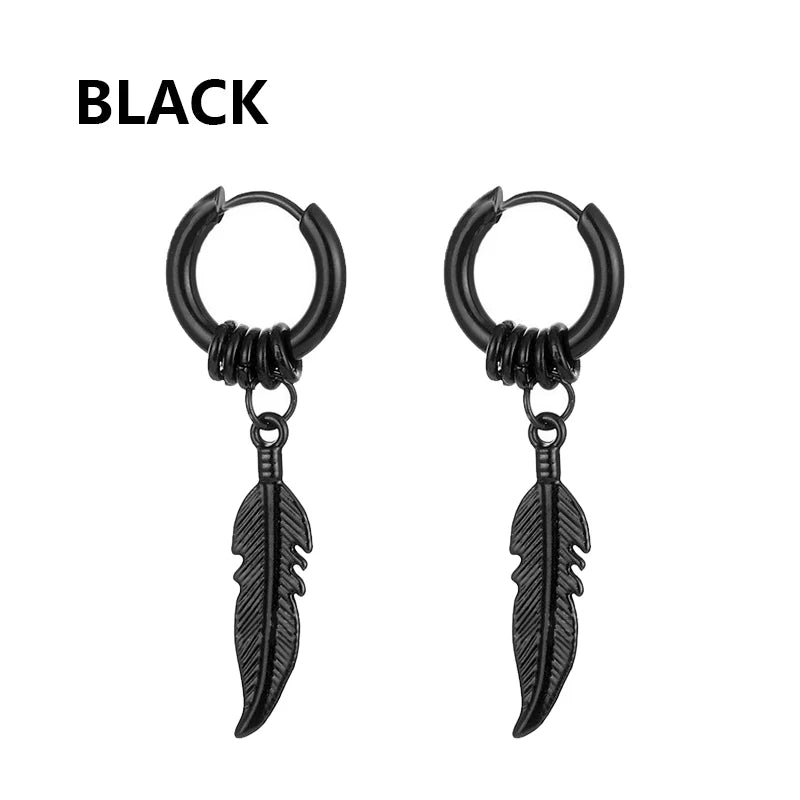 1 Pairs Black Earrings Set Punk Stainless Steel Stud Earrings For Men Women Vintage Hip Hop Piercing Ear Jewelry Accessories