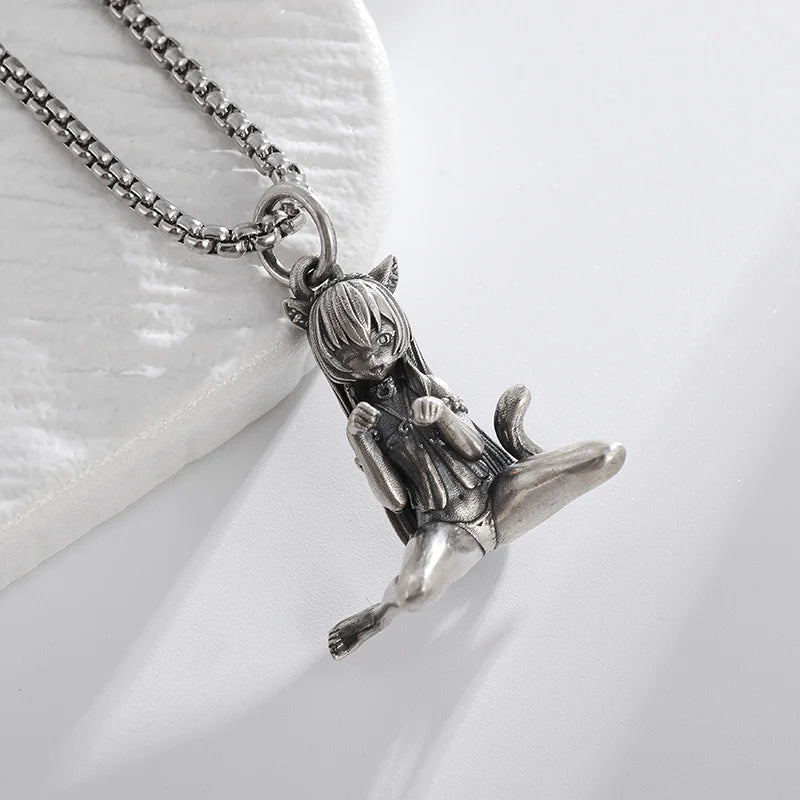 Fashion Cartoon Cute and Well-Behaved Cat Ears Goddess Necklace Ladies Pendant Anime Maid Cosplay Jewelry Gift for Girls