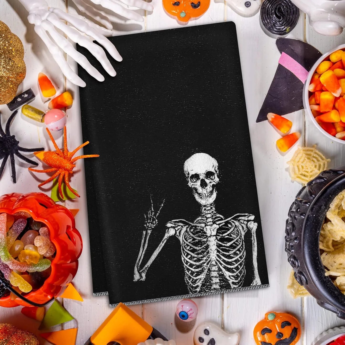 Halloween Kitchen Towels Gift Rock and Roll Skeleton Hippie Skull Dish Towels Absorbent Bathroom Gift Halloween decoration