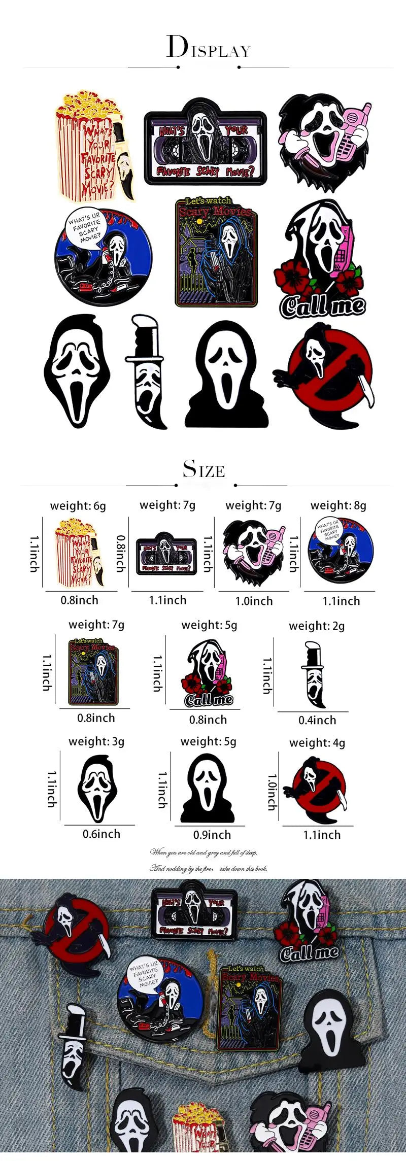 Call Me Enamel Pins What's Your Favorite Scary Movie Custom Brooches Lapel Badges Gothic Punk Skeleton Jewelry Gift for Friends